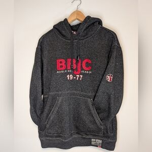 Vintage Bugle Boy Charcoal Hoodie with Red Logo - Medium